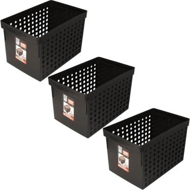 Imagem de Kit 3 Caixas Plásticas para Arquivos Pastas Suspensas com Furação 42x27cm Office Line Ordene