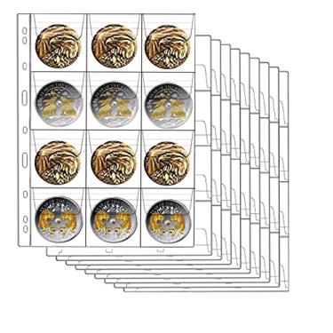 Imagem de 12 páginas de moedas, capas de carimbo Stander com 9 furos para fichário de pastas, 10...