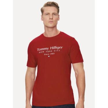 Imagem de Camiseta Tommy Hilfiger Masculina Center Stack Vermelha, XL/GG