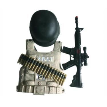 Imagem de Kit Policial Infantil com Rifle 48cm, Colete 32,5cm, Capacete 20cm e Acessórios
