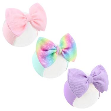 Imagem de Lanmerry Arcos de cabelo coloridos arco-íris para recém-nascidos, meninas, rosa, roxo, 3 peças, acessórios de cabelo para meninas, presentes de chá de bebê