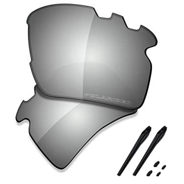 Imagem de SAUCER Lentes de reposição premium e kits de borracha para óculos de sol Oakley Flak 2.0 XL ventilados OO9188 de alta definição - metal cromado polarizado