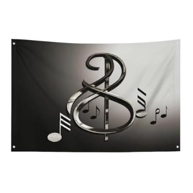 Imagem de Bandeira com quatro furos bandeiras para todos os climas símbolo musical impresso bandeira decorativa bandeiras de poliéster adequadas para uso interno e externo 89 x 159 centímetros