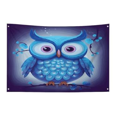 Imagem de Bandeira com quatro furos, bandeiras para todos os climas, bandeira decorativa impressa de coruja azul, bandeiras de poliéster adequadas para uso interno e externo 89 x 159 centímetros