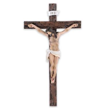 Imagem de orenm Cruz de parede crucifixo - 25,4 cm H Jesus Cristo estátua de decoração de parede, cruz católica, para decoração de arte de parede religiosa, presente e altar de casa cristã