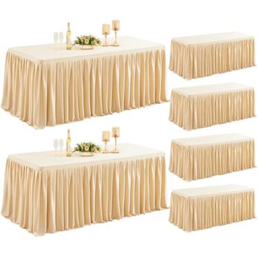 Imagem de Shillance Pacote com 6 roupas de mesa champanhe para mesas retangulares de 1,8 m, toalha de mesa retangular de poliéster premium, resistente a amassados, capa de mesa lavável para casamentos, festas