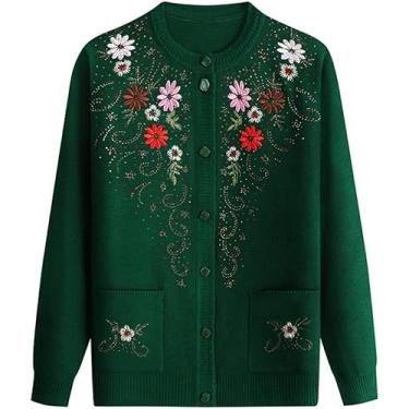 Imagem de Jaqueta De Meia-idade Ope Frot Cardiga Lahodamw Wome's - Suéter Bordado Quente Chuky Casaco De Caxemira Engrossado, Top De Kitwear Mãe Solta Autum Witer, Green, XXL