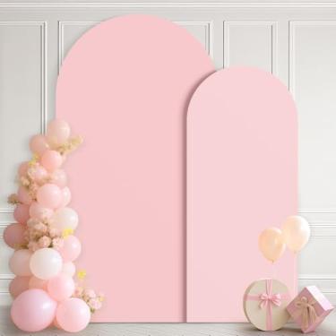 Imagem de Ledido Capa de arco de casamento de 1,8 m de 2 m, arco de 2 m, 2 conjuntos de capas de arco de elastano com elástico para fundo rosa, suporte redondo para decoração de festa de aniversário, chá de
