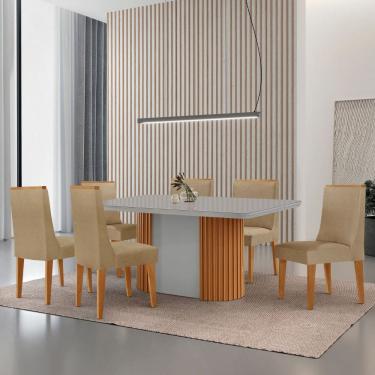 Imagem de Mesa de Jantar Aspen 180cm Tampo MDF Vidro com 6 Cadeiras Lisboa Moderna Mobília