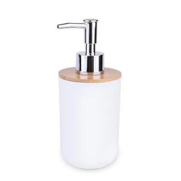 Imagem de Aoheuo Dispensador de sabão de bambu, dispensador de sabão para pia de cozinha, branco, 2,7 cm de comprimento por 2,7 cm de largura, 17 cm de altura, adequado para banheiro e pias de bar