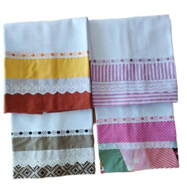 Imagem de 4 Panos de Prato Sacaria 100% Algodão Acabamento Artesanal - Bordados 