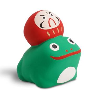 Imagem de COTONOHA Seto Ware Frog with Daruma Figurine – Handcrafted Japanese Ceramic Ornament – Good Luck Folk Art – Small Display Size 2.36" – Made in Japan (Red)