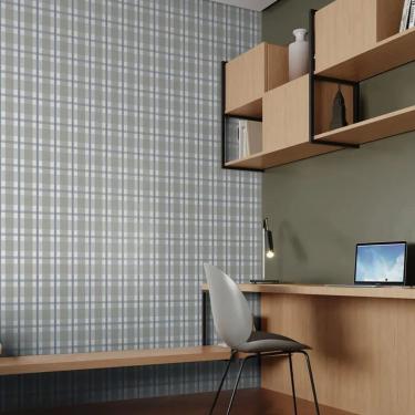 Imagem de Papel de Parede Revoada Xadrez Cinza e Azul 4455