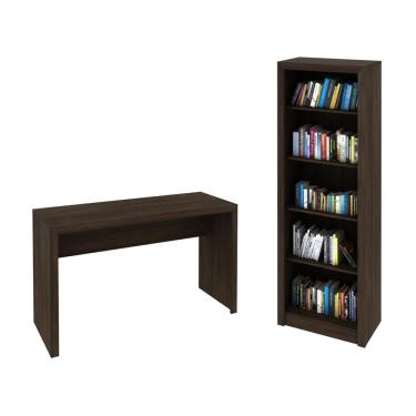 Imagem de Escritório com Mesa para Computador Simples Gavetas Com Armário Prateleiras Portas Rústico - FdECOR