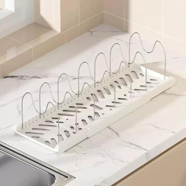 Imagem de SNBBGT Organizador de panelas expansível com 7 divisórias ajustáveis para armários de cozinha, assadeiras, tampas de panela e bancadas de despensa (branco)