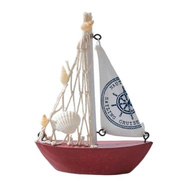 Imagem de Ioensy Mini modelo de, decoração, coleção de barcos à vela em miniatura de madeira, ornamento leve com tema de praia para mesa de festa, Vermelho