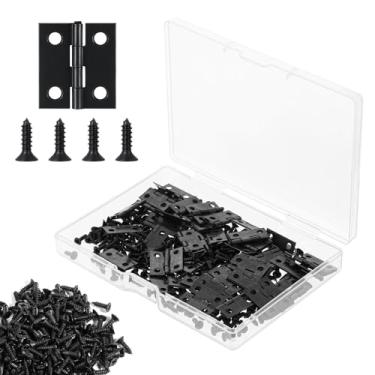 Imagem de 50 peças de mini dobradiças para artesanato, dobradiças pequenas de 18 x 15 mm para caixa de madeira, dobradiça de metal preto com 200 parafusos, joias retrô, dobradiça pequena para artesanato faça