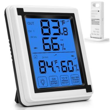 Imagem de Termometro Ambiente, Higrometro Digital, Alcance de 60 m, Termômetro para Ambientes Internos e Externos, Termometro Ambiente Externo, Higrômetro Digital sem Fio, Monitor de Temperatura e Umidade