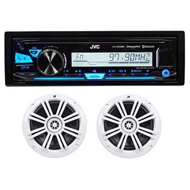 Imagem de Pacote: JVC KD-X33MBS 1Din Receptor de mídia digital marinho com Bluetooth, controle USB e Pandora + Par de alto-falantes Kicker 41KM604W 6,5" 4-Ohm marinha/barco totalizando 300 Watt Pico/100 Watt RMS
