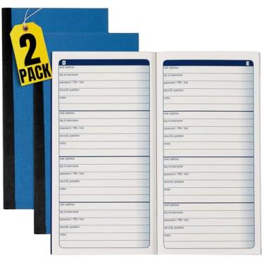 Imagem de 1InTheOffice Caderno de senha, livro pequeno para guardar senhas, azul 8,5 x 15,7 cm, 192 entradas, (pacote com 2)