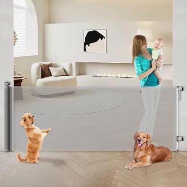 Imagem de Portão Grade Retrátil Ajustável Extensível Até 5 Metros Pet Cachorro Cães Segurança Bebês Crianças (Branco, 5 Metros)