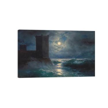 Imagem de Ivan Aivazovsky Impressão de arte de parede em tela - Imagem de arte em tela com moldura de madeira - Pôster de reproduções de pinturas famosas para decoração de casa - Torre no Mar Negro 70 x 110 cm