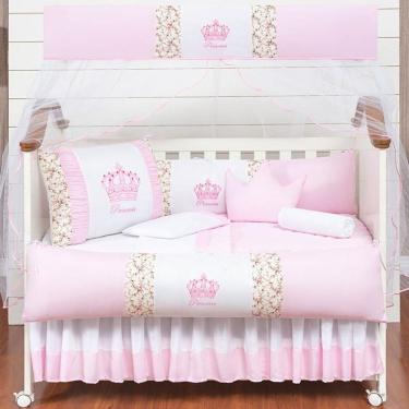 Imagem de Kit Berço Americano Coroa Rosa Menina 11 peças 100% Algodão