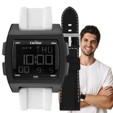 Imagem de Kit Relógio de Pulso Condor Masculino Esportivo Troca Pulseira Silicone Led Digital Prova Dágua Preto COBJ2649AK/T6P