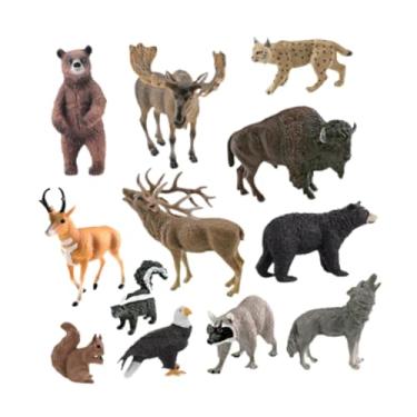 Imagem de menolana Conjunto de 12 peças de estatuetas de animais, lobo, urso, águia, brinquedo educacional, toppers de bolo realistas para crianças, lembrancinhas de
