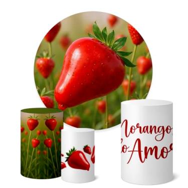 Imagem de Trio Capas Cilindro + Painel Redondo 1,50m Morango do Amor (K1MRG0003)