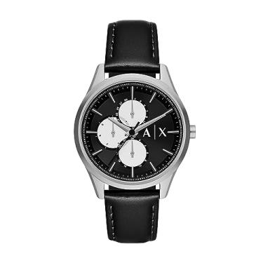 Imagem de Relógio masculino Armani Exchange multifunções com pulseira de couro preto (modelo: AX1872), Preto