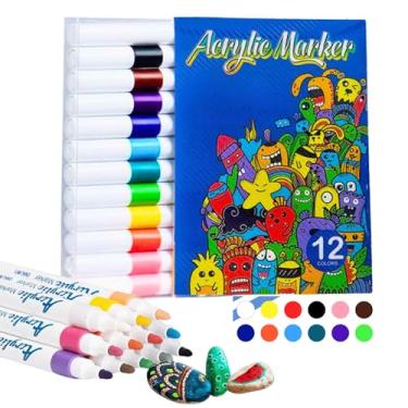 Imagem de Kit 12 Canetas Acrílicas para Pintura, Marcadores Acrílicos de Tinta Permanente Canetinha Posca para Madeira Tecido Tela Pedra Vidro Cerâmicas Desenho Artístico