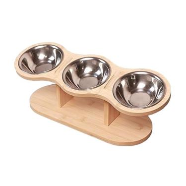 Imagem de MFMEXUL Tigela Inclinada para Gatos, Tigela para Comida E água de Animais de Estimação, Antiderrapante, com Suporte de Madeira, Tigela para Cães Pequenos,