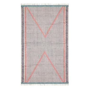 Imagem de CASAVANI Tapete flatweave 3x5 kilim design geométrico azul e rosa feito à mão boho uso interno externo bloco de mão algodão grosso 0,5 cm fácil lavável tapetes para cozinha, entrada, ioga
