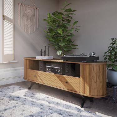 Imagem de Rack Curvo TB300 para TV Até 60 Polegadas com 01 Gaveta 180cm Freijó Preto Fosco Dalla Costa