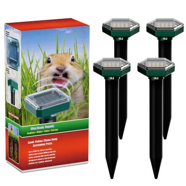 Imagem de Repelente de toupeira movido a energia solar, pacote com 4, repelente de toupeira solar buzzkick repelente ultrassônico de roedores, repelente de ratazanas ao ar livre, repelente ultrassônico de