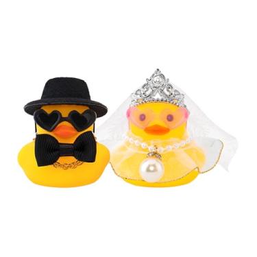 Imagem de wonuu Bride and Groom Rubber Ducks for Car Dashboard Decoration, Wedding Favors, Party Favors Ceremony Gift Set, Marriage Souvenir, Marry Blessings, Anniversary Present, White Veil Gold Dress