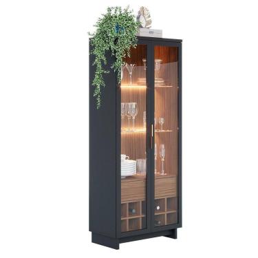 Imagem de Cristaleira 2 Portas 1 Gaveta Guanabara 176x72 Cm Colibri Preto Noce Milano