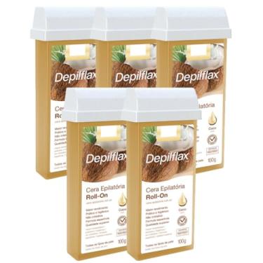 Imagem de Kit 5 Refil Cera Depilatoria Corporal Profissional Depilação Roll On Depilflax Coco 100g