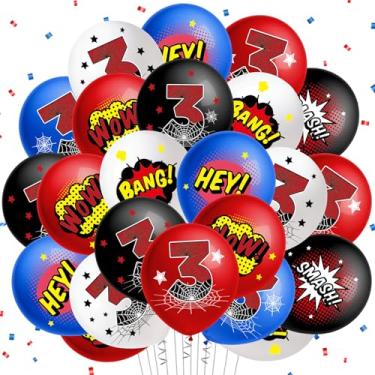 Imagem de 40Pcs Spider Theme 3rd Birthday Balloon Decorations for Kids Blue Red Black 3rd Spider Web Balloons 12 Inch Hero Party Latex Balloons for Boys 3 Years Old Birthday Baby Shower Party Outdoor Supplies