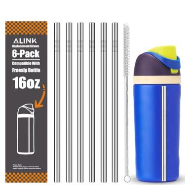 Imagem de ALINK Canudos de aço inoxidável para garrafa Owala de 473 ml, pacote com 6 canudos de substituição de metal largos para garrafa de água Owala, 10 mm x 23,5 cm com escova, lavável na lava-louças