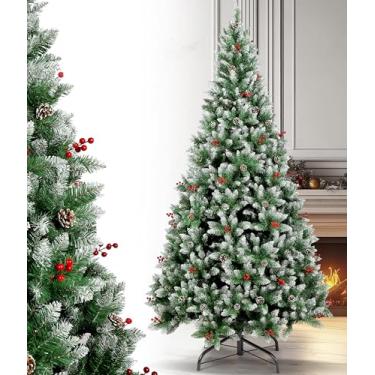 Imagem de Arvore de Natal, 900 Galhos, Árvore de Natal 1,80m com Geada, Pinhas, Bagas e Base Metálica, Árvore de Natal