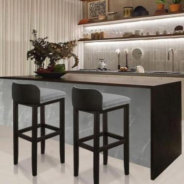 Imagem de Kit 2 Banquetas Luxo Alta Onix - Base Em Madeira Maciça - Estofado Em 