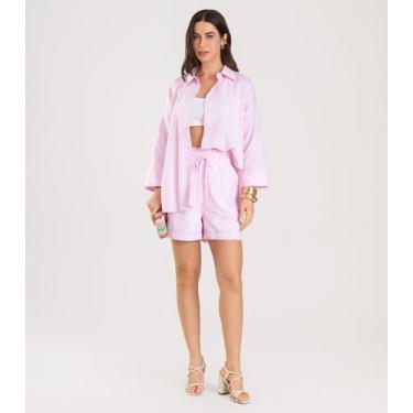 Imagem de Camisa Feminina manga 7/8 Listrada Dianna Rosa, M, Rosa