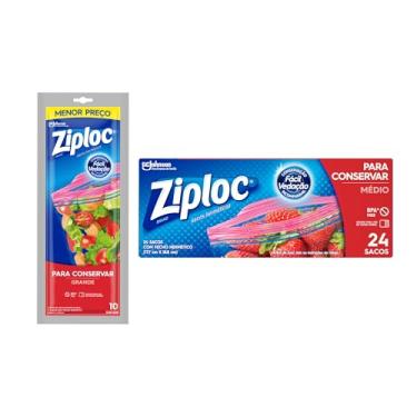 Imagem de Ziploc Saco Hermético Organizador de Geladeira para Alimentos Contém 24 unidades médias e 10 grandes