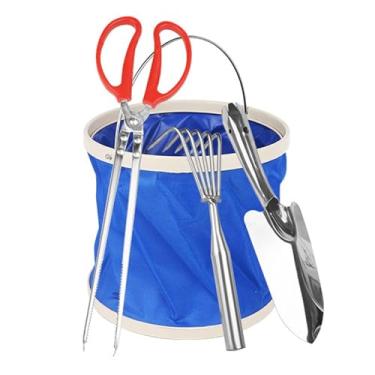 Imagem de ＫＬＫＣＭＳ 4x Grampo de lixo para caranguejo-do-mar, ferramenta leve de pesca em aço inoxidável com ancinho, pás e balde para enguias, caranguejos, lagostins