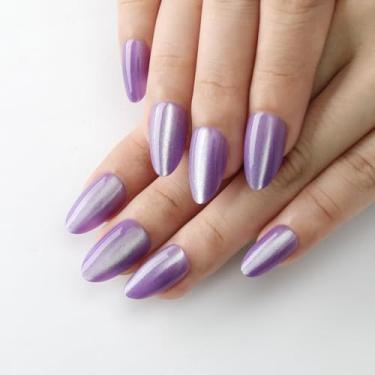 Imagem de Unhas curtas de apertar em unhas de gato amêndoas com cola para mulheres, unhas postiças de gel ashionable, unhas postiças de acrílico reutilizáveis, unhas postiças femininas, glitter e cola, lavanda