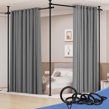 Imagem de Varões de cortina divisória de quarto sem perfuração, tela de painel divisor de sala de 4 a 10 pés (A) para separação de quarto, suporte de cortina de tensão de divisor de parede independente, telas