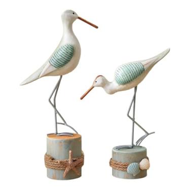 Imagem de BLWOTMOR 2 Peças de Estatuetas de Pássaros Marinhos, Enfeites de Mesa, Coleção de Decoração para Casa, Estátuas de Gaivotas, Esculturas de Madeira para Lareira
