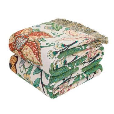 Imagem de Cobertor Boho – 152 cm x 203 cm, 100% algodão, macio, respirável, leve, cobertor de musselina reversível, para verão, verde floral, decoração de casa de fazenda, colcha rústica para sofá de cama